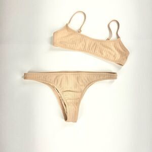 Static swimwear laurel top and Effie cheeky bottom bikini in blush rib S/M